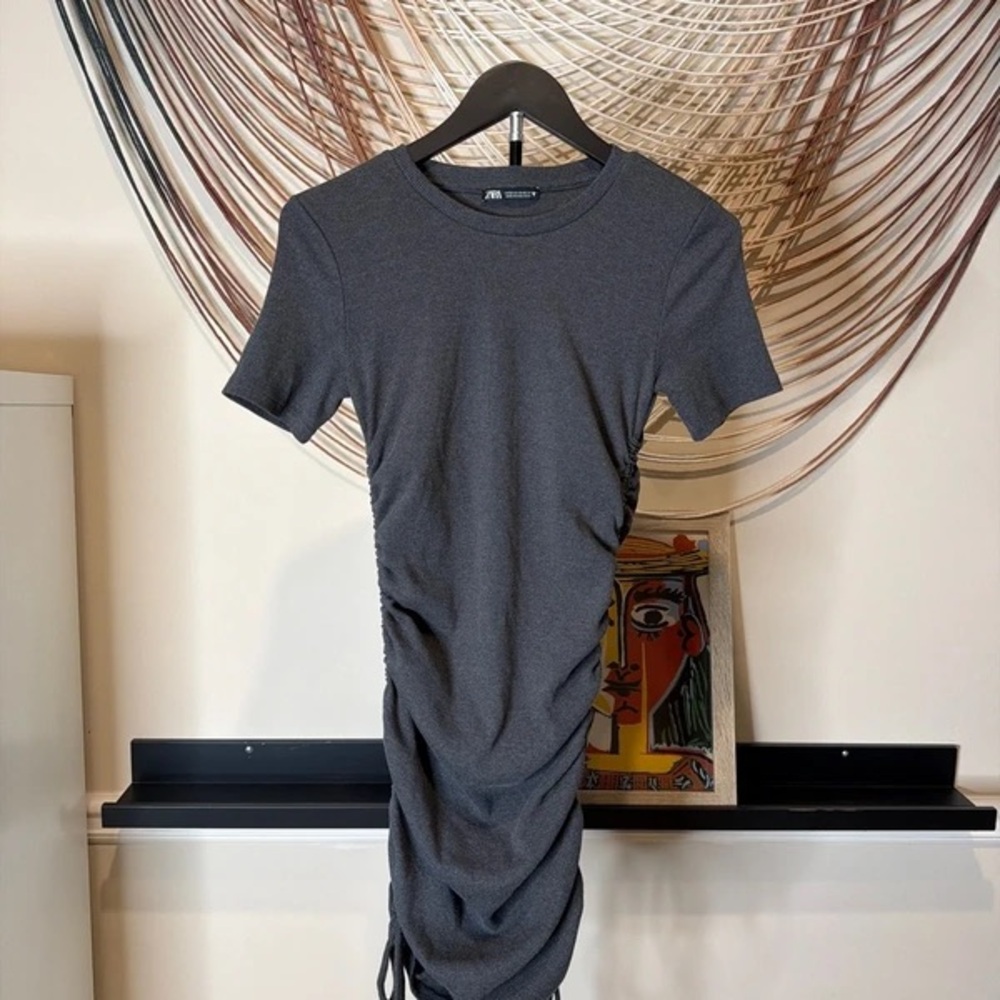 Zara Charcoal Ruched Short Sleeve Mini Dress